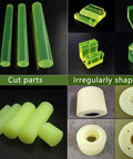 Hella Durable Polyurethane Round Bar For Cleanroom Fixtures And Sensitive Electronics Antistatic Urethane Shaft With Tight 30Mm Grip and Zero Hassle Install For Any Stress Free Fabrication Task Today, showing various cut and irregularly shaped components.