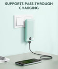 All In One 10000mAh Portable Charger With Built In Micro USB And Type C Cables And AC Wall Plug USB C Power Bank in use