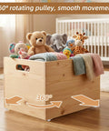 Wooden toy box with stuffed animals on Eight Pack Self Adhesive Caster Wheels With 360 Degree Swivel Universal Small Casters for mobility.