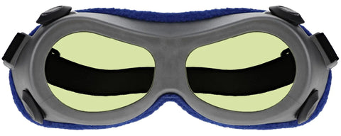 Top Shelf Diode 810nm Laser Safety Glasses Delivering OD 5 Plus Protection In The Yellow Green Lens Range With Silver Frames, front view.