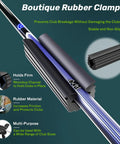 Golf Grip Regrip Kit With 5oz Solvent 15 Grip Tapes Hook Blade And Rubber Vise Clamp showing rubber clamps holding golf club.