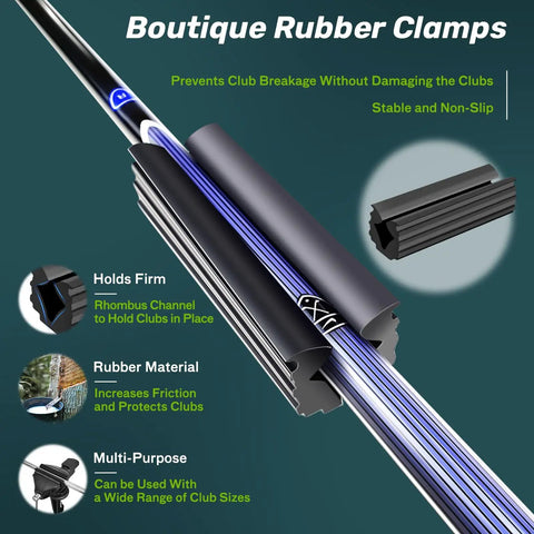 Golf Grip Regrip Kit With 5oz Solvent 15 Grip Tapes Hook Blade And Rubber Vise Clamp showing rubber clamps holding golf club.
