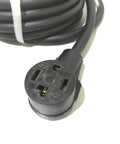 Close-up of plug end of Beefy 26ft 3in 30A NEMA 14 30 Extension Cable With 100 Percent Copper Conductors, durable casing.