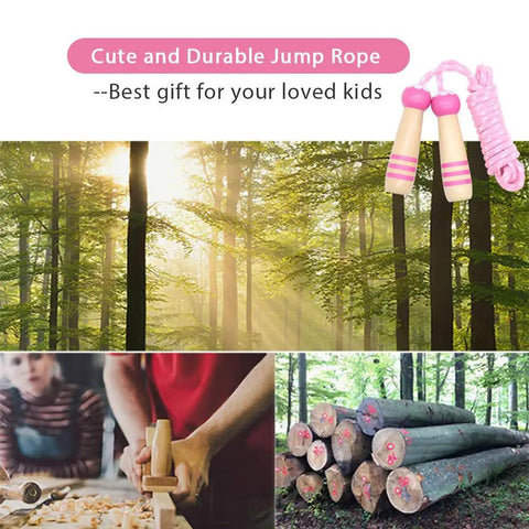 Kids Jump Rope 7ft Adjustable Cotton Skipping Rope With Wooden Handles For Boys And Girls Fitness Outdoor Exercise. Pink and ergonomic.