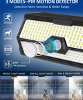 Super Bright Solar Outdoor Lights 4000 Lumen 268 LED Motion Sensor IP65 Waterproof Wireless Flood Lights with modes and coverage.