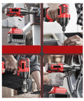 Gangsuqd Brushless Cordless Impact Wrench With High Torque For Car Repair And Home Use, shown in various usage angles.
