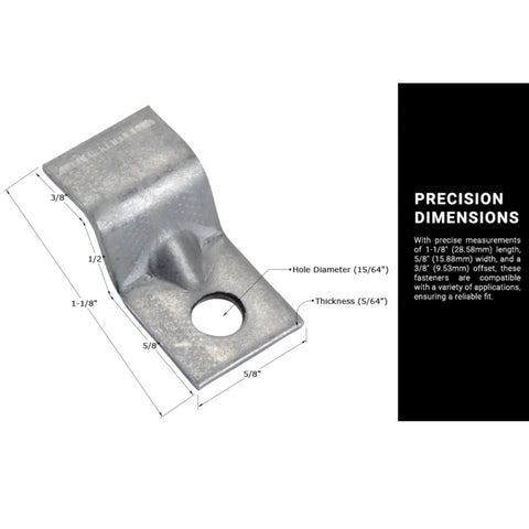 Heavy Duty 14 Gauge Steel Tabletop Fasteners With Screws, Z Clip dimensions detail, 28.58mm length, 15.88mm width, robust design.