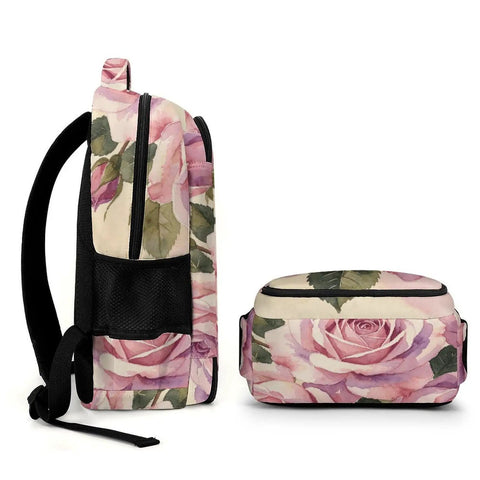 Vintage Rose Bouquet Print Backpack Unisex Large Capacity Durable Polyester with breathable straps and smooth zipper