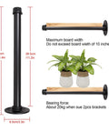 Dimensions and parts of 6 Pack 10 Inch Wall Mounted Industrial Pipe Clothing Rack Set Built Tough Heavy Duty Rustic Metal Coat Hangers