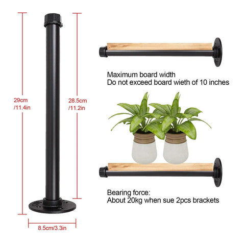 Dimensions and parts of 6 Pack 10 Inch Wall Mounted Industrial Pipe Clothing Rack Set Built Tough Heavy Duty Rustic Metal Coat Hangers