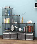 Freely Configurable Nine Cube Wire Storage Organizer for Books, Toys, Plants, Metal Grid Shelving System in Black Iron