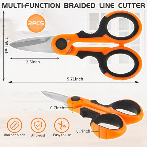 2 Pack 5.7 Inch Beefy Fishing Scissors Braided Line Cutters Heavy Duty 3Cr13 Steel Non Slip Serrated Edge Snips For Saltwater And Freshwater Braid Trimming Orange, side view