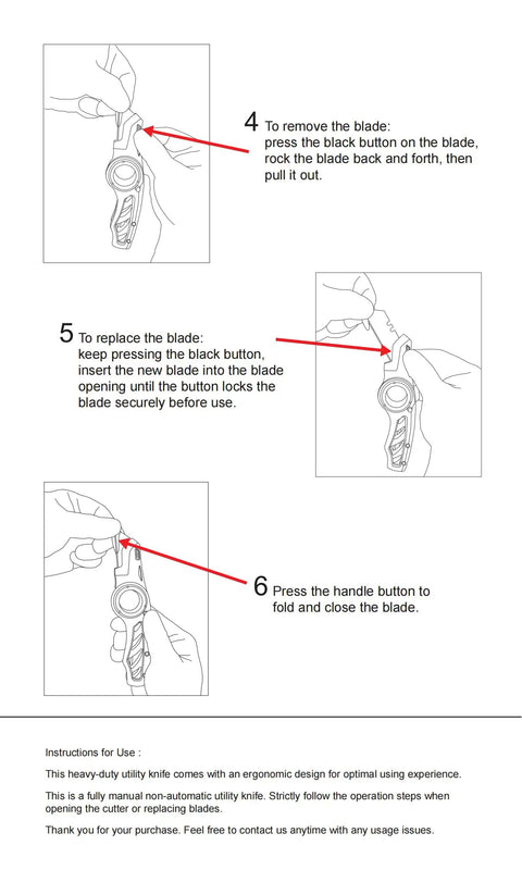 Step-by-step instructions for using the Badass Folding Utility Knife With Secure Finger Loop And Quick Swap Razor Blades for heavy duty box cutting.