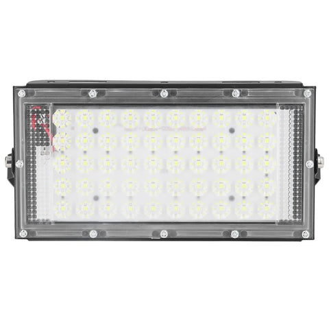 Sanpyl LED Flood Light 50W 12V Outdoor White for Courtyards with clear lens showcasing bright LEDs.