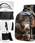 Desert Amber Eyed Wolf Print Backpack Dope Unisex Daypack, large capacity, durable polyester with smooth zipper and side pockets