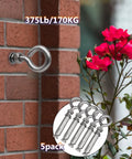 Beefy Heavy Duty 304 Stainless Steel Expansion Eyebolt Set For Concrete Walls Five Sixteenths By Four And Three Sixteenths Inch Shoulder Lag Eyebolts 5 Pack Rust Resistant Mounting Hardware installed in brick wall