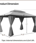 10x13 Outdoor Gazebo With Double Roofs Mosquito Netting And Privacy Screens Heavy Duty Metal Frame Wind Resistant Up To Level 6 Easy Set Up Patio Canopy Shelter For Backyard Garden Or Lawn Gray