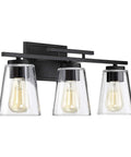 Calhoun Modern Bohemian Clear Glass Vanity Wall Light Three Light Fixture with Dimmable E26 Bulbs, Black Backplate, 24 Inch