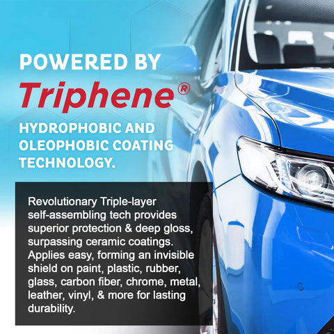 Waterless Car Wash Spray And Quick Detailer Kit With Triphene All Purpose Formula emphasizes protection text near car