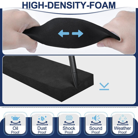 Black foam weatherstripping tape, self-adhesive door/window seal, shown stretched.