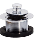 Heavy Duty Polished Chrome Tub Drain Plug Pull Style Bathtub Stopper showing polished chrome finish and smooth coarse threading.