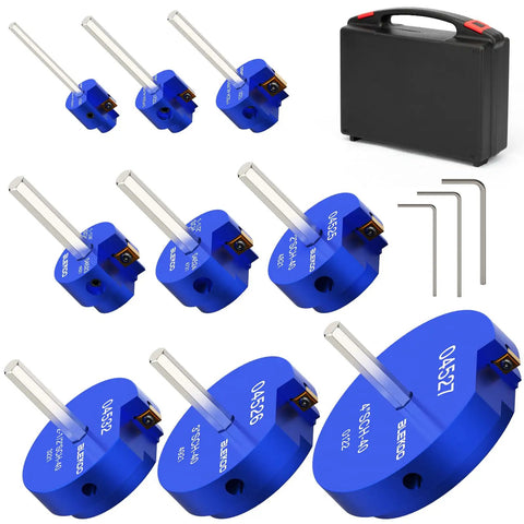 Nine Piece Set PVC Pipe Reamer Kit For Deburring And Edging One Half To Four Inch Pipes With Dual Blade Technology in carry case