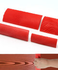 Heavy Duty Wood Graining Tool Set 4 Piece Rubber Paint Comb For Knockout Timber Finish showing four red combs with various textured patterns.