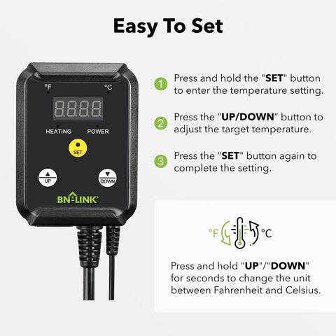 Digital Reptile Thermostat Temperature Controller For Heat Mat 40-108 F 1000W ETL Listed Easy Three Button Setup Plug And Play For Seed Starting Germination Greenhouse Incubator Brooder Brewing And Reptile Tanks