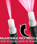 Adjustable poly nozzle of 8 Gallon Chemical Resistant Tank Sprayer For ATV And UTV With 12V Diaphragm Pump 1 GPM shown spraying