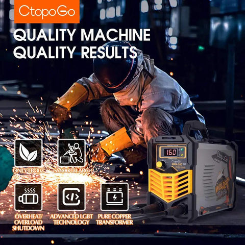 160A MMA Beast Arc Welder With IGBT Inverter And Digital LCD Display in industrial setting, welder using machine.