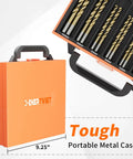 Titanium Coated Drill Bit Set For Metal, Wood, Plastic And Aluminum By ENERTWIST, 99 PC HSS Twist Bits with sturdy storage case