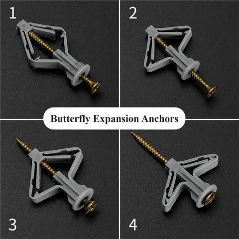 Butterfly Expansion Anchors, Heavy Duty Drywall Anchor Kit With Screws And Expansion Tubes Self Drilling Hollow Wall Anchors 300 Sets