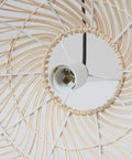 Close-up of E26 base on Two Pack Woven Rattan Pendant Lights for Kitchen Island and Living Room, showing cream rattan weave.