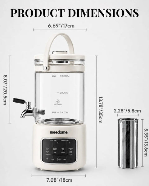 Front view of 3L Electric Kettle And Beverage Dispenser With Infuser And Spigot All In One Health Pot For Iced Tea And Coffee