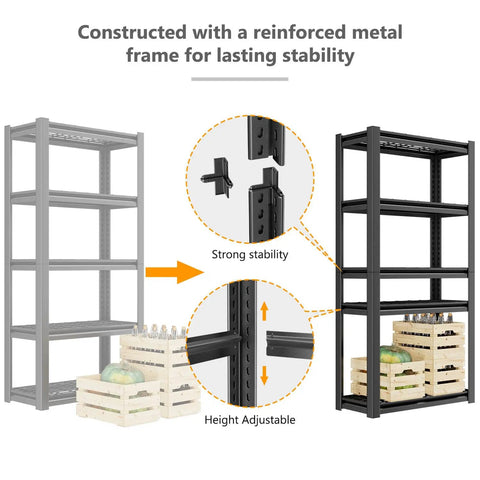 Beefy Heavy Duty Five Tier Steel Storage Shelving Unit With 600 Lb Per Shelf Capacity, Built For Garage And Warehouse Use, 72 Inch High, 35 Inch Wide, 16 Inch Deep, Industrial Metal Shelves Built To Last, adjustable steel frame