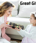 Woman and child exchanging gift box, Glow Torch Wall Lamp With 7 Color Night Light packaging visible, cozy room setting