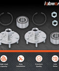 Wheel Hub Kit With Bearing For Mitsubishi Outlander Sport Front Left And Right 4WD 2011 2018 Replacement Includes Bearing To Cushion Vibrations And Improve Ride Quality, two hubs and bearings displayed with accessories