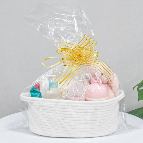 Rope Storage Basket With Handles For Pet Toys And Essentials Boho Woven Organizer Bin For Shelves 12 By 8 By 5 Inches White Gift