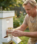 Person using Eight Pack Mason Jar Bee Feeder Lids Made Of Metal For Sugar Water Feeding In Beekeeping Perfect Beehive Water Station And Feeding