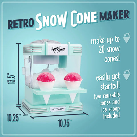 Retro Tabletop Snow Cone Machine With Two Reusable Cups And Sturdy Scoop Good Old Fashioned Fun, displaying pink snow cones.