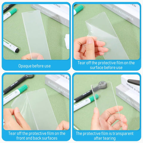 Steps to peel film from Acrylic Name Plate Holder 2x8 Inch 30 Pack Clear Desk and Door Sign Holder With No Fuss Adhesive Insertable Office Sign Display For Desk Door Classroom Home Office