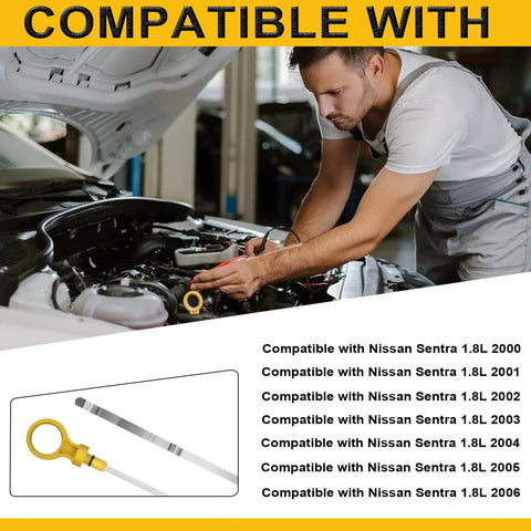 Mechanic using Engine Oil Dipstick 461mm Direct Fit For Nissan Sentra 1.8L 2000 To 2006 Replacement Part 11140 4Z00J And 917 008