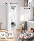 Top Mount 40 Inch Bifold Sliding Door Hardware Kit For Two Closet Doors With Black Finish features in calm interior with sleeping baby