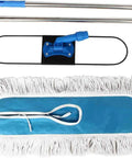 Heavy Duty 24 Inch Commercial Dust Mop With Long Swivel Handle For Wet And Dry Cleaning No Sweat Pro Grade Floor Sweeper components, showing mop head and handles.