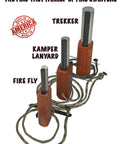 Three European Ferro Rod Fire Starter With Magnesium For Camping And Hiking with hardwood handles and paracords, various sizes.