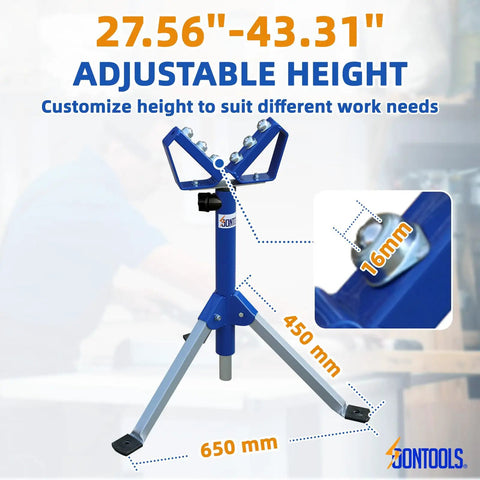 V Shaped Triangle Roller Stand For Woodworking With 176 Lbs Load Capacity, Adjustable Height, Stainless Steel Rollers