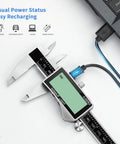 Rechargeable Digital Caliper With USB Type C, Large Backlit LCD Display, 6 Inch Stainless Steel Vernier Caliper, Auto Off Energy Saver, Easy Switch From Inch To Metric Or Fraction, Perfect For DIY And Home Projects. 6-inch stainless steel digital caliper charging via USB-C