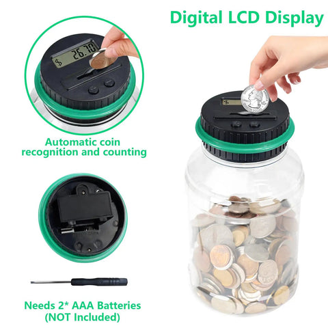 Digital Counting Piggy Bank With LCD Display For Adults 1.8L Transparent Coin Jar tracks coins in use
