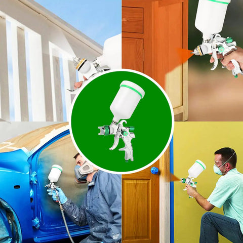 HVLP Gravity Feed Spray Gun Kit with 1.4mm 1.7mm 2.0mm 2.5mm Nozzles 600ml Cup, used on car, furniture, wall, and home improvement