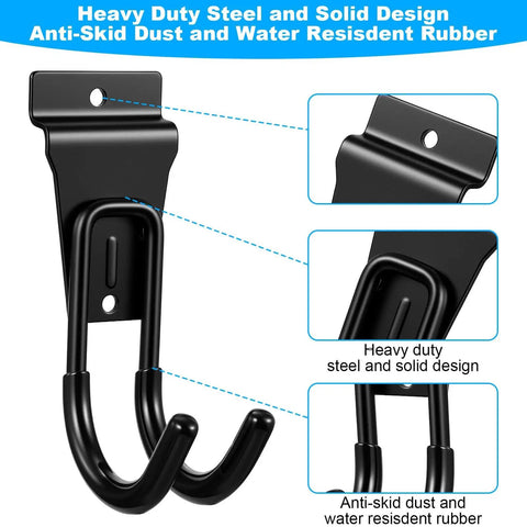 Black Gladiator Style Slatwall Hooks 10 Pack Heavy Duty Garage Hangers for Tools and Garden Hose Durable Metal with Anti Skid Rubber